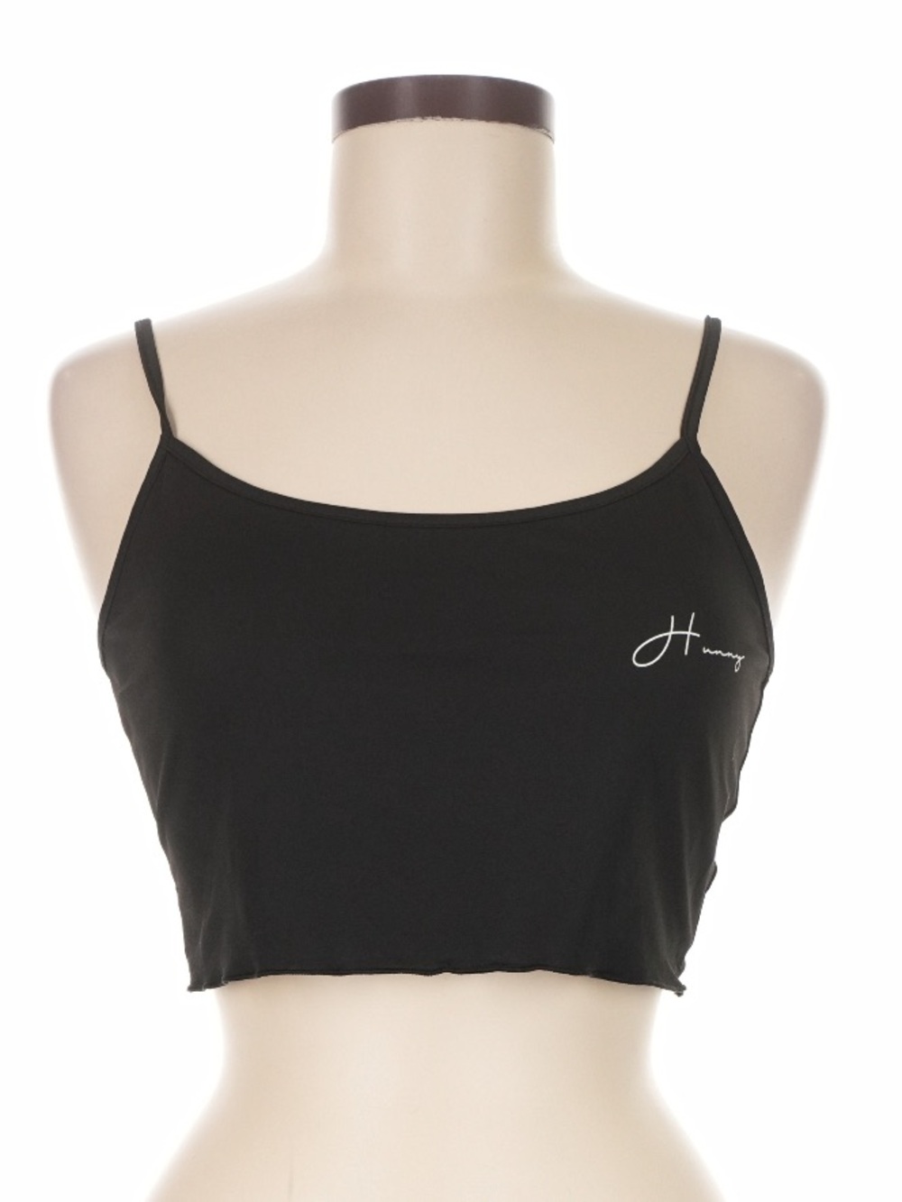 Women’s Size Large Cropped Tank Top Black White Hunny Lettuce Hem Square Neck